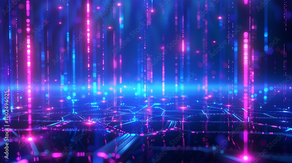Aufkleber futuristic digital background with vibrant neon colors and glowing lines in a grid pattern.