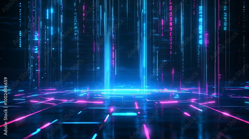 Aufkleber futuristic digital environment with glowing lines and vibrant colors creating a sci-fi atmosphere.