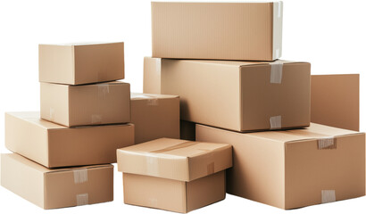 Delivery boxes, parcels stack isolated PNG on transparent background