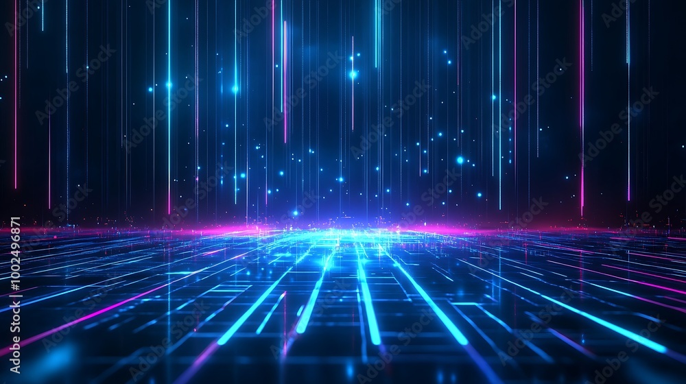 Aufkleber futuristic digital glowing lines and particles create a vibrant visual effect, perfect for tech-rela
