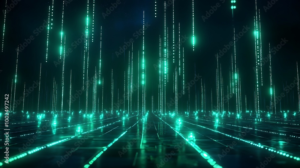 Aufkleber futuristic digital landscape featuring glowing green lines and data streams, creating a high-tech at