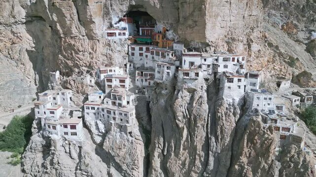 Puktal monastery, aerial view, Zanskar, Northern India, Himalayas, India