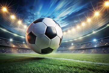 Fototapeta premium A soccer ball flies across the field, spinning and gliding as players rush to control it, embodying the