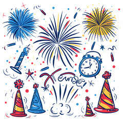 New Year and Christmas card, graphic advertising backgrounds in a doodle 2D illustrator style.