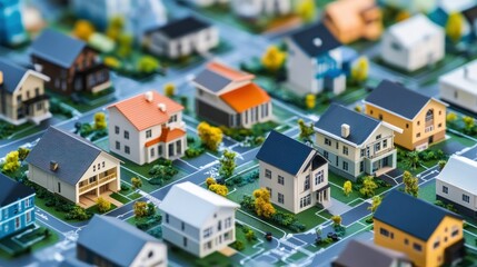 Miniature Model of a Suburban Neighborhood with Houses and Streets