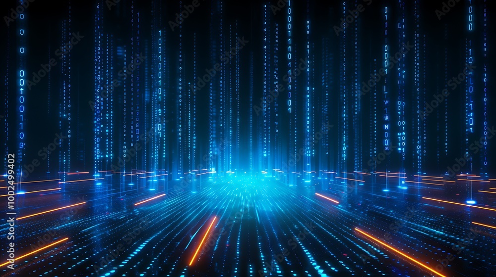 Aufkleber futuristic digital landscape with glowing blue lines and data streams creating a vibrant tech atmosp