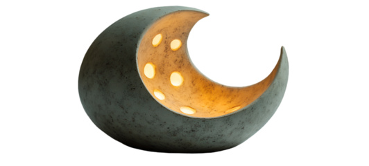 a moon shaped lamp with lights

