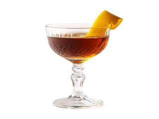 a glass with a drink and a lemon wedge