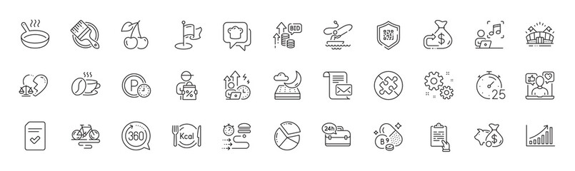 Cashback, 360 degrees and Divorce lawyer line icons. Pack of Coffee cup, Brush, Food delivery icon. Music, Cherry, Social media pictogram. Clipboard, Graph chart, Sports arena. Line icons. Vector