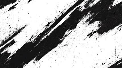 Naklejka premium Abstract black and white brush strokes with splatters on white background.