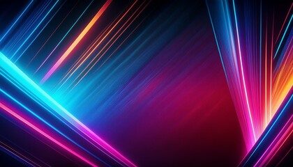 Abstract diagonal streaks of vibrant neon light on a dark background. A cascade of purple and blue lines suggests high-speed connectivity and digital data flow on an abstract plane