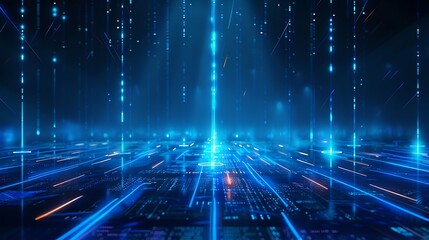 Fototapeta premium Futuristic digital landscape with glowing blue lines, representing data flow and connectivity.
