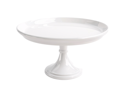 a white cake stand with a round white plate