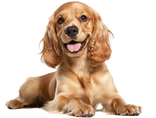 a dog lying down with its tongue out