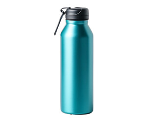 a blue water bottle with a black lid