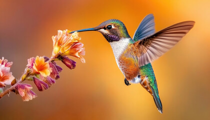Fototapeta premium hummingbird on flying on flower flower