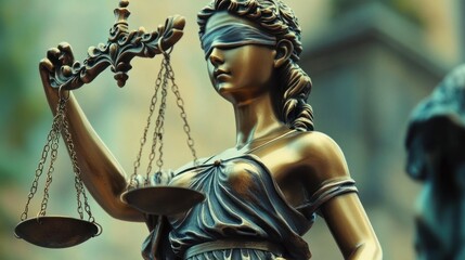 Bronze Statue of Lady Justice with Blindfold and Scales of Justice