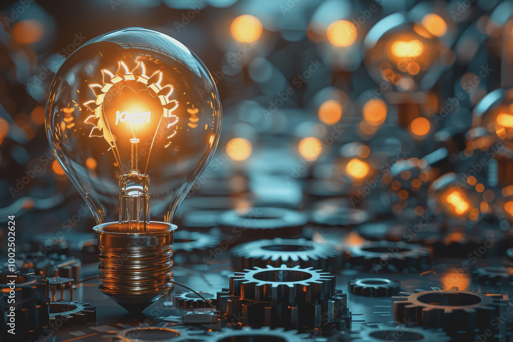 Poster background with light bulb and gear symbolizing innovation. creativity and problem solving.