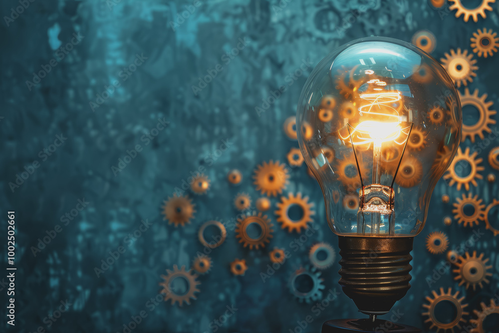 Poster background with light bulb and gear symbolizing innovation. creativity and problem solving.