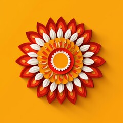 Colorful paper flower design on vibrant orange background.