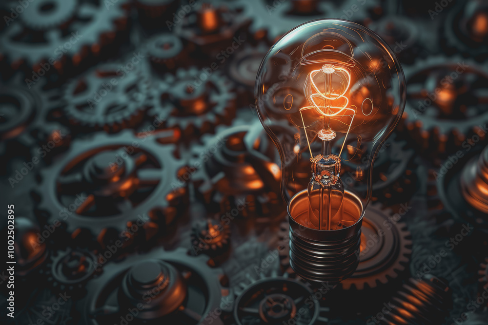 Poster background with light bulb and gear symbolizing innovation. creativity and problem solving.