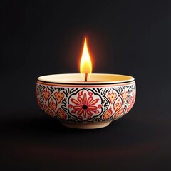 Decorative candle with flame on dark background, elegant design and warm glow.