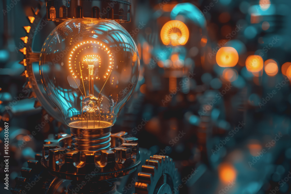 Poster background with light bulb and gear symbolizing innovation. creativity and problem solving.