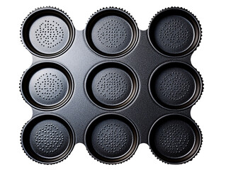 a black muffin pan with holes