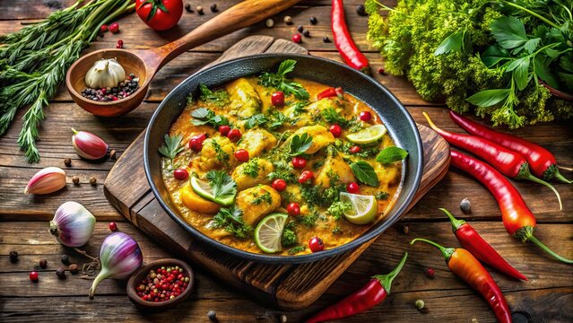 Fresh Ovada Dish Served with Herbs and Spices on a Rustic Wooden Table for Culinary Delight