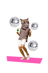Poster picture image 3d collage artwork of happy funky weird personage have fun celebrate weekend...