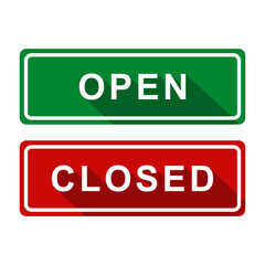 Vibrant Flat Vector Open and Closed Signs in Green and Red, Isolated on White Background – Editable and Scalable EPS for Business Tags, Labels, and Icons