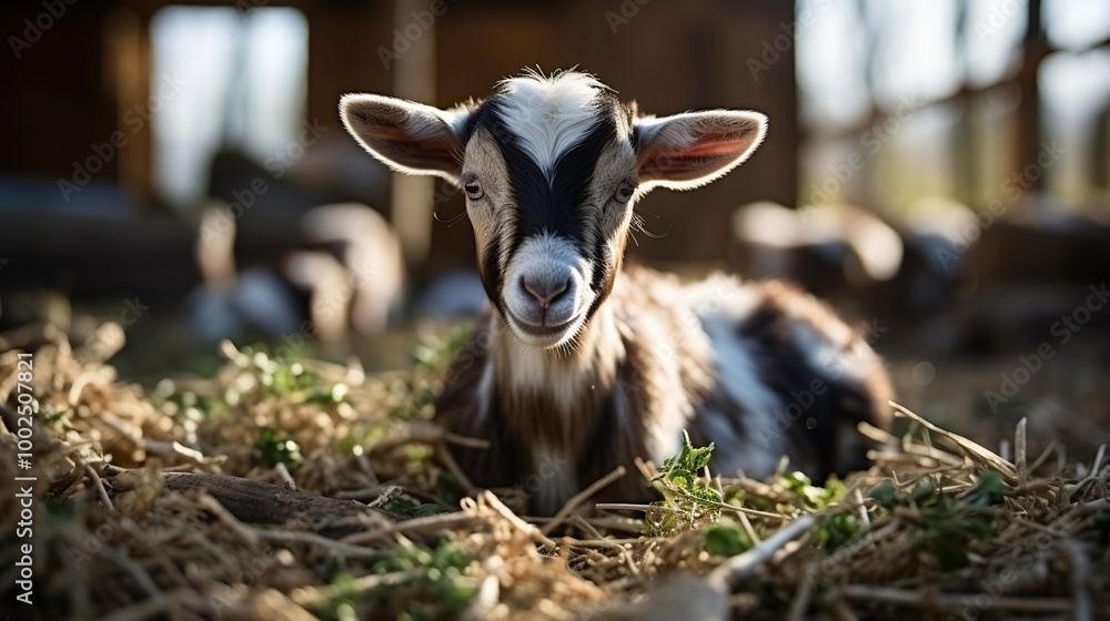 Wall mural A Cute Baby Goat Looking at the Camera