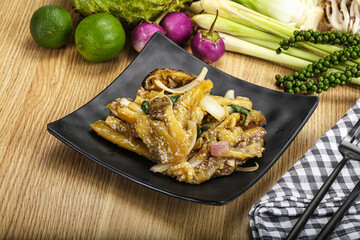 Roasted Thai eggplant with onion