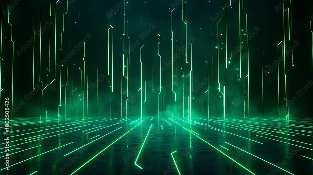 Poster futuristic green digital background with lines and patterns, perfect for tech themes and visual proj