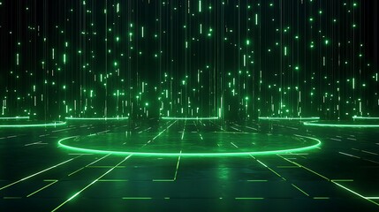 Futuristic green digital background with glowing lines and particles, perfect for sci-fi themes and tech-inspired visuals.