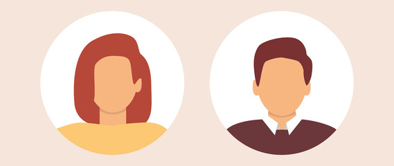 Flat illustration. Stylish profile of a woman and a man. Avatar, user profile, person icon, silhouette, profile picture. Suitable for social media profiles, icons...