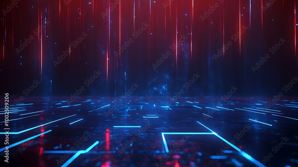Poster futuristic neon background with glowing lines and digital patterns, ideal for tech and sci-fi themes