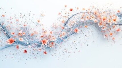 Naklejka premium Stunning abstract floral design with swirling trails of tiny flowers, gracefully flowing on a white background in an artistic display