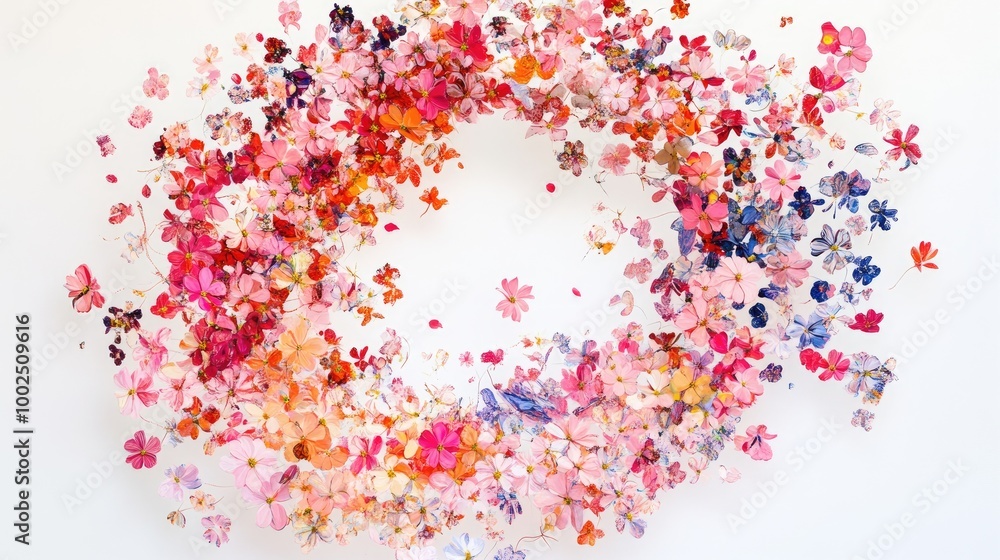 Poster swirling trails of vibrant tiny flowers create a mesmerizing abstract pattern, floating gracefully o