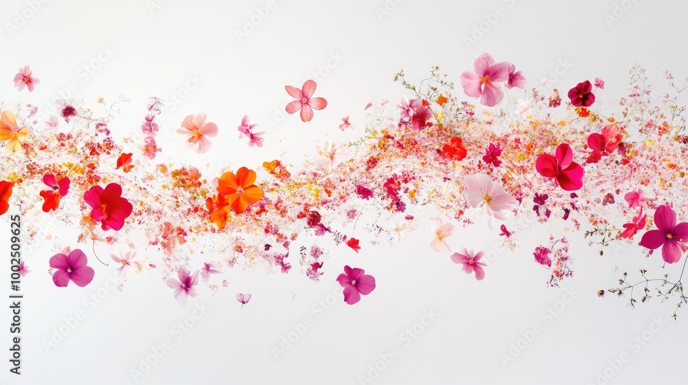 Poster swirling trails of vibrant tiny flowers create a mesmerizing abstract pattern, floating gracefully o