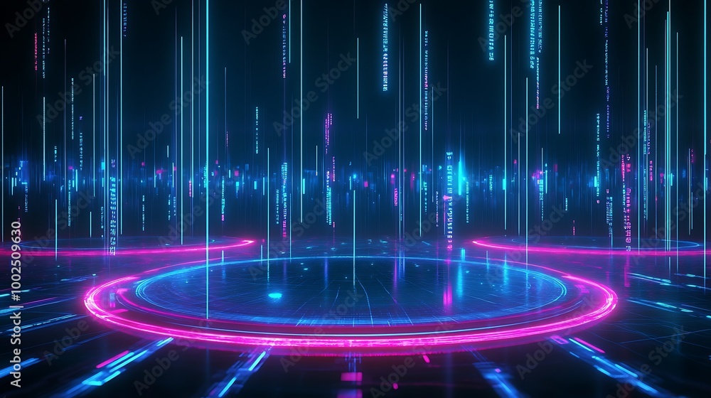 Poster futuristic neon digital background with vibrant colors and glowing lines creating a sci-fi atmospher