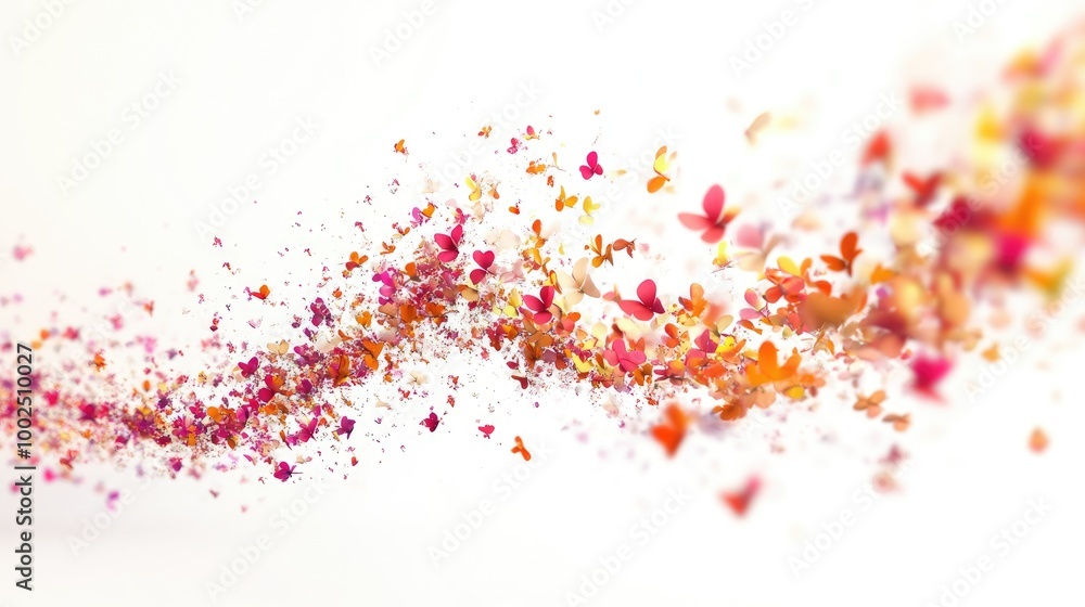 Poster abstract swirling trails of vibrant tiny flowers creating a stunning visual display on a white backg
