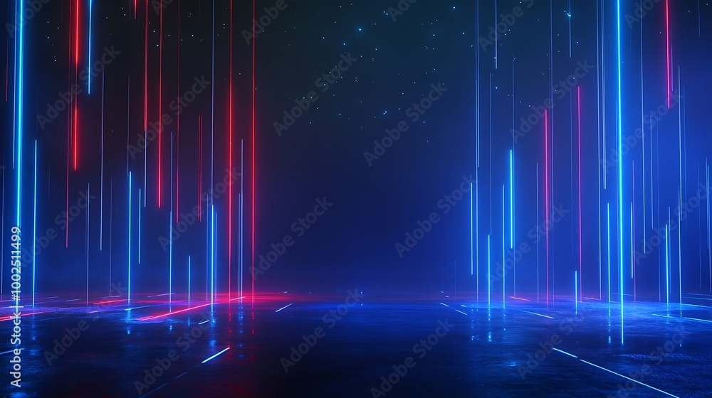 Aufkleber futuristic neon light background with blue and red vertical lines creating a digital atmosphere.