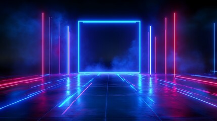 Futuristic neon light background with blue and red glowing lines, perfect for presentations or digital art.