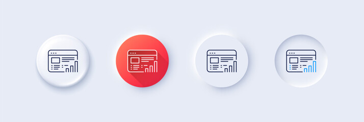 Web report line icon. Neumorphic, Red gradient, 3d pin buttons. Column graph sign. Growth diagram symbol. Line icons. Neumorphic buttons with outline signs. Vector