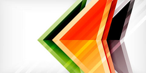 Arrows with 3d effect abstract background. Triangles on light grey backdrop
