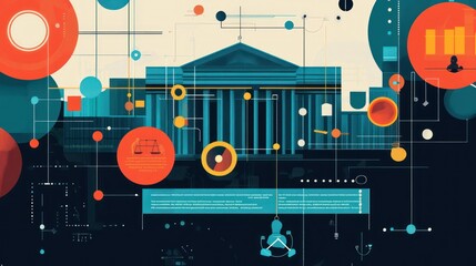 Abstract Geometric Illustration with Building and Data Points