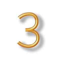 Numeral 3 - Golden Plastic Balloon Number three Isolated on White Background. 3D Style Vector Illustration