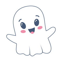 Halloween ghost in cute kawaii style. Funny spirit isolated on white background.