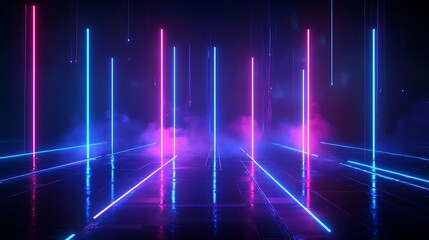 Fototapeta premium Futuristic neon lights and vibrant colors create a dynamic background with mist, perfect for technology and nightlife themes.